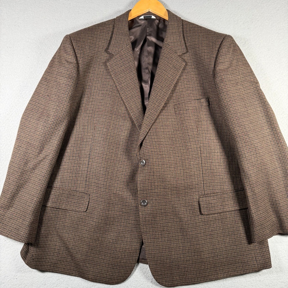 Joseph & Feiss Brown 100% Lambswool Houndstooth Sport Coat Blazer 50 Short